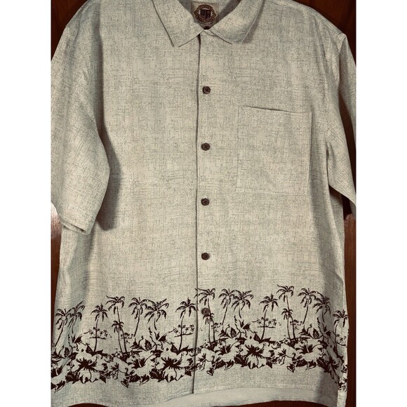 Pusser's West Indies Mens Cream Color Silk Blend Hawaiian Shirt Size Medium - Picture 1 of 8